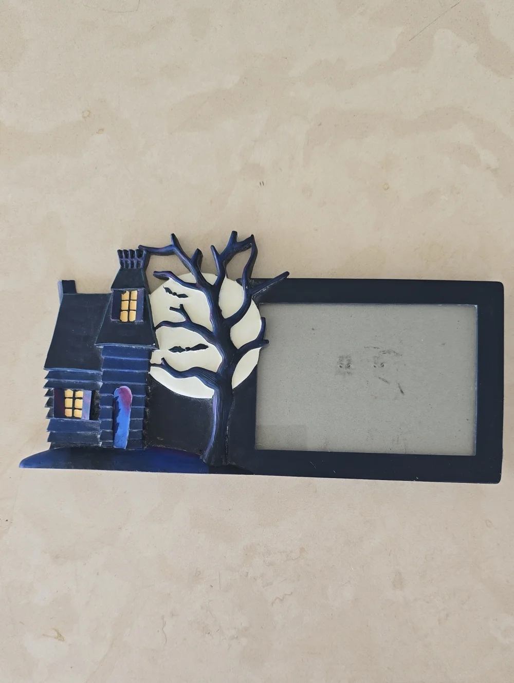 Haunted House Photo Frame - Navy Blue with Cream Moon
